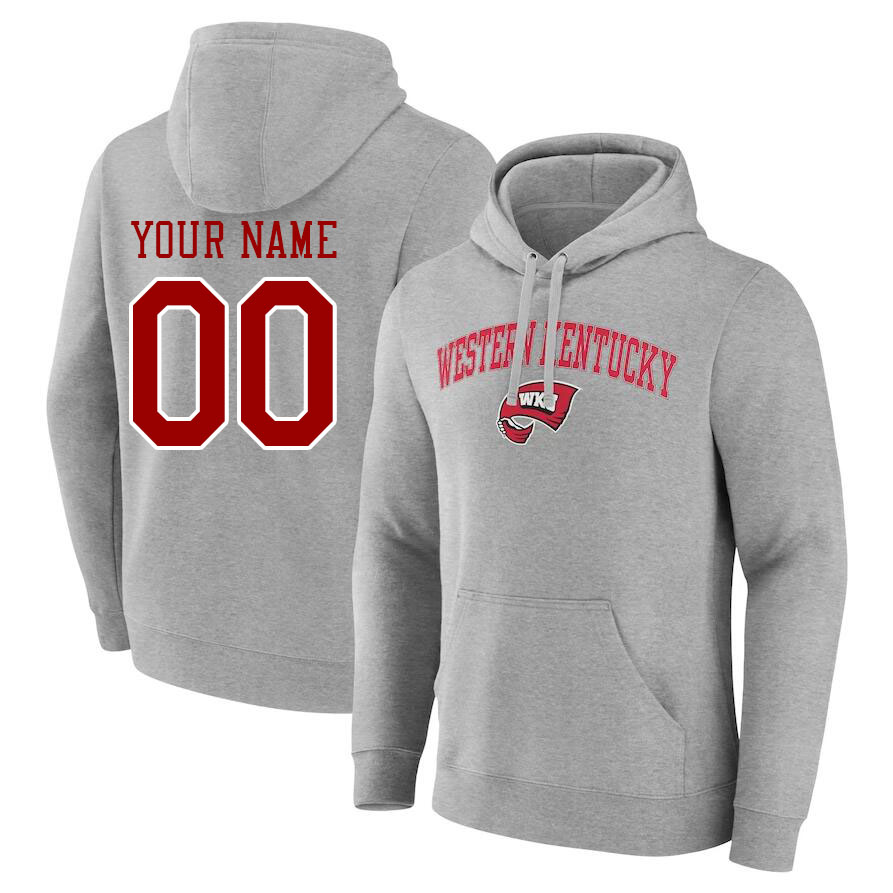 Custom Western Kentucky Hilltoppers Name And Number Hoodies-Grey Custom Western Kentucky Hilltoppers Name And Number Hoodies-Grey